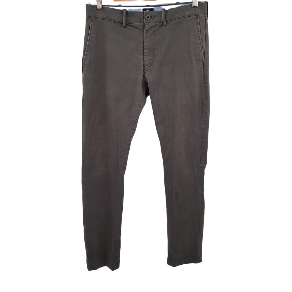 J. Crew Flex Mens Flat Front Chino Driggs Gray Slim Pants W29 x L32 Cotton Blend